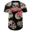 Custom Black Red-White 3D Mexican Skull Authentic Baseball Jersey