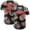 Custom Black Red-White 3D Mexican Skull Authentic Baseball Jersey