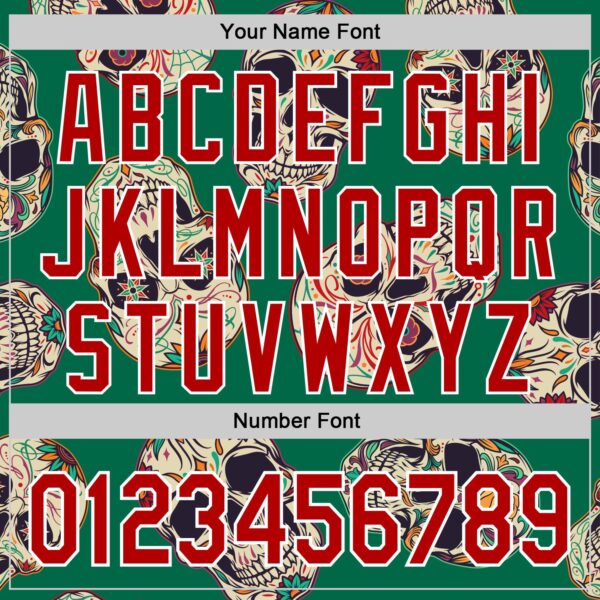 Custom Kelly Green Red-White 3D Mexican Skull Authentic Baseball Jersey