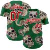Custom Kelly Green Red-White 3D Mexican Skull Authentic Baseball Jersey
