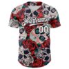 Custom White Black 3D Mexican Skull And Flower Authentic Baseball Jersey