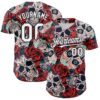 Custom White Black 3D Mexican Skull And Flower Authentic Baseball Jersey