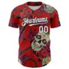 Custom Red White-Black 3D Mexican Skull And Flower Authentic Baseball Jersey
