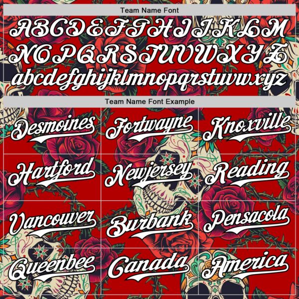 Custom Red White-Black 3D Mexican Skull And Flower Authentic Baseball Jersey