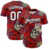 Custom Red White-Black 3D Mexican Skull And Flower Authentic Baseball Jersey