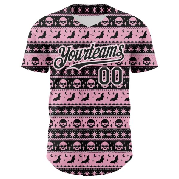 Custom Black Light Pink-White 3D Gothic Skull Authentic Baseball Jersey