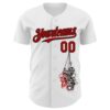 Custom White Red-Black 3D Skull Authentic Baseball Jersey
