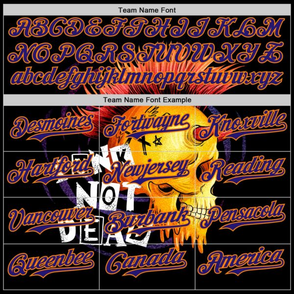 Custom Black Dark Purple-Bay Orange 3D Punk Rock Skull Authentic Baseball Jersey