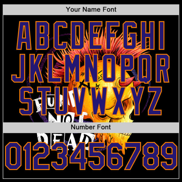 Custom Black Dark Purple-Bay Orange 3D Punk Rock Skull Authentic Baseball Jersey