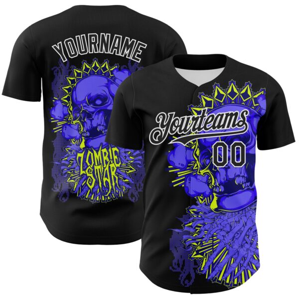 Custom Black White 3D Zombie Skull Authentic Baseball Jersey