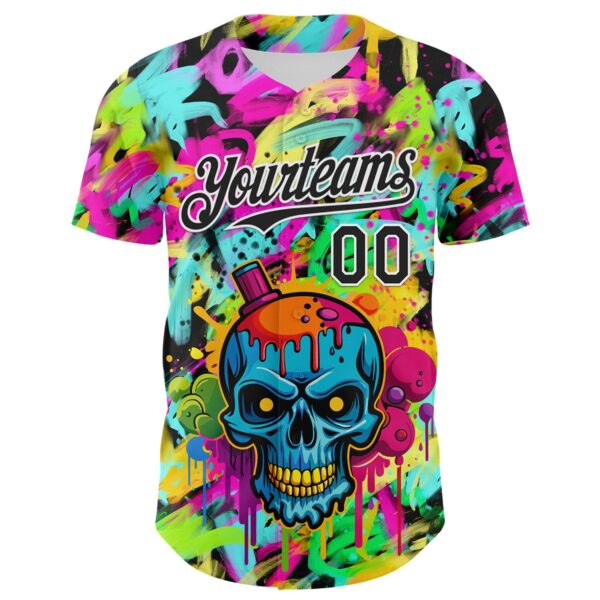Custom Black White 3D Graffiti Skull Authentic Baseball Jersey