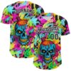 Custom Black White 3D Graffiti Skull Authentic Baseball Jersey