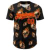 Custom Black Fire Red-Gold 3D Flame Skull Authentic Baseball Jersey