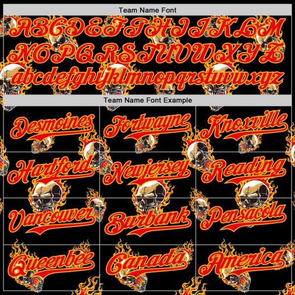 Custom Black Fire Red-Gold 3D Flame Skull Authentic Baseball Jersey