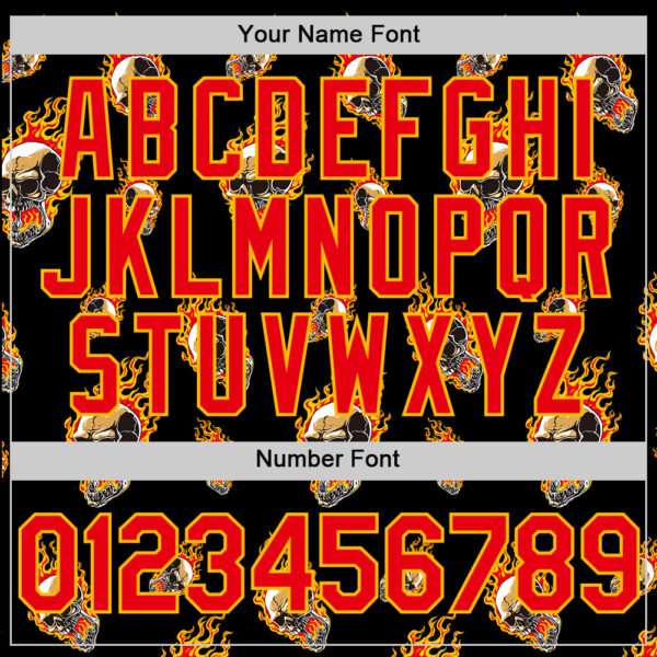 Custom Black Fire Red-Gold 3D Flame Skull Authentic Baseball Jersey