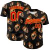 Custom Black Fire Red-Gold 3D Flame Skull Authentic Baseball Jersey
