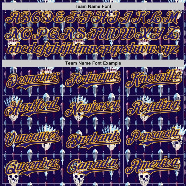 Custom Blue Dark Purple-Gold 3D Apache Skull Authentic Baseball Jersey