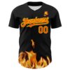Custom Black Orange-Light Yellow 3D Flame Skull Authentic Baseball Jersey