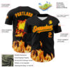 Custom Black Orange-Light Yellow 3D Flame Skull Authentic Baseball Jersey