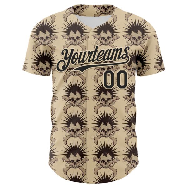 Custom City Cream Black 3D Skull Authentic Baseball Jersey