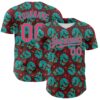 Custom Brown Neon Pink-Aqua 3D Zombie Skull Authentic Baseball Jersey