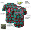 Custom Brown Neon Pink-Aqua 3D Zombie Skull Authentic Baseball Jersey
