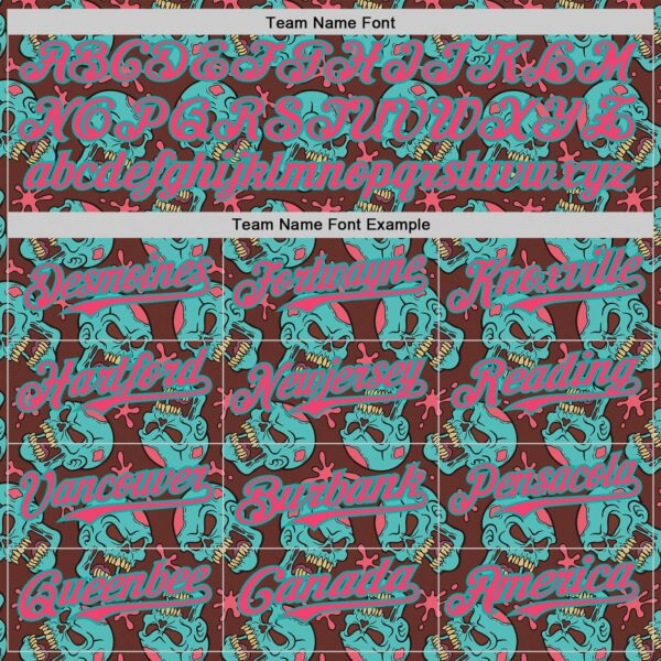 Custom Brown Neon Pink-Aqua 3D Zombie Skull Authentic Baseball Jersey