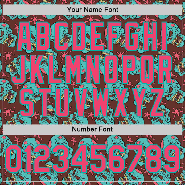 Custom Brown Neon Pink-Aqua 3D Zombie Skull Authentic Baseball Jersey