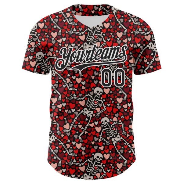 Custom Black White 3D Skeleton And Heart Authentic Baseball Jersey