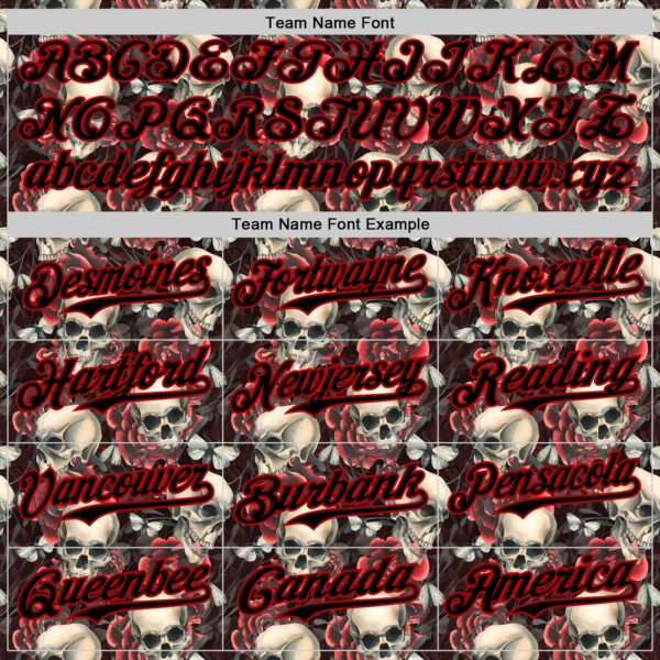 Custom Black Red 3D Skeleton And Flower Authentic Baseball Jersey