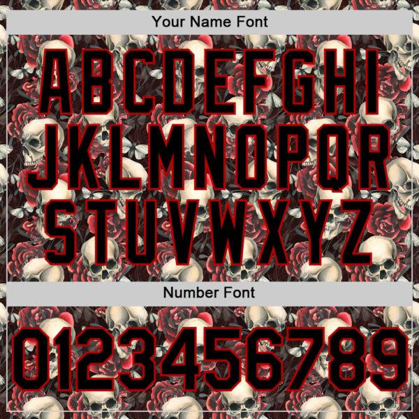 Custom Black Red 3D Skeleton And Flower Authentic Baseball Jersey