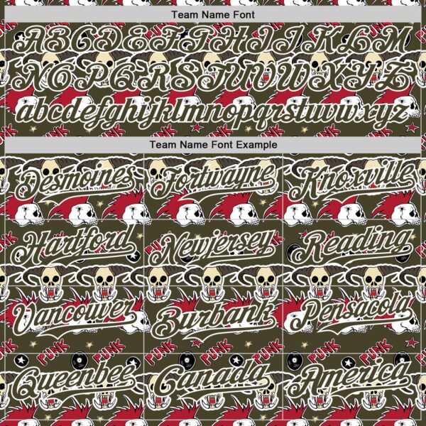 Custom Olive White 3D Punk Rock Skull Authentic Baseball Jersey