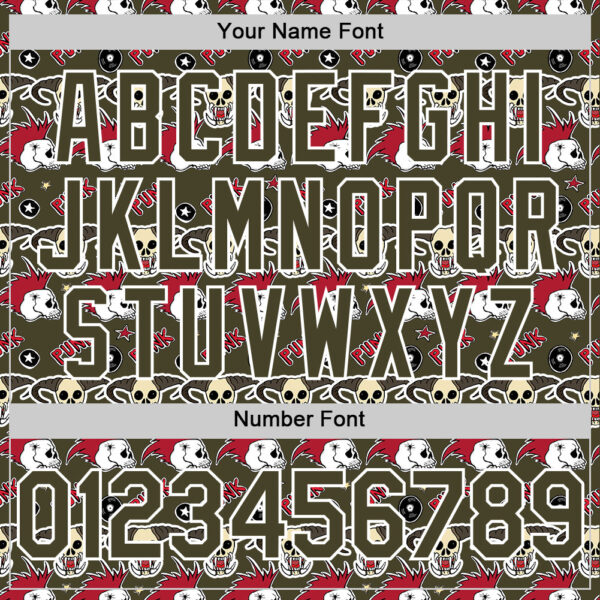 Custom Olive White 3D Punk Rock Skull Authentic Baseball Jersey