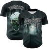 Custom Black White 3D Spooky Skull Authentic Baseball Jersey