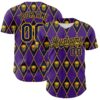 Custom Purple Navy-Gold 3D Skull Authentic Baseball Jersey