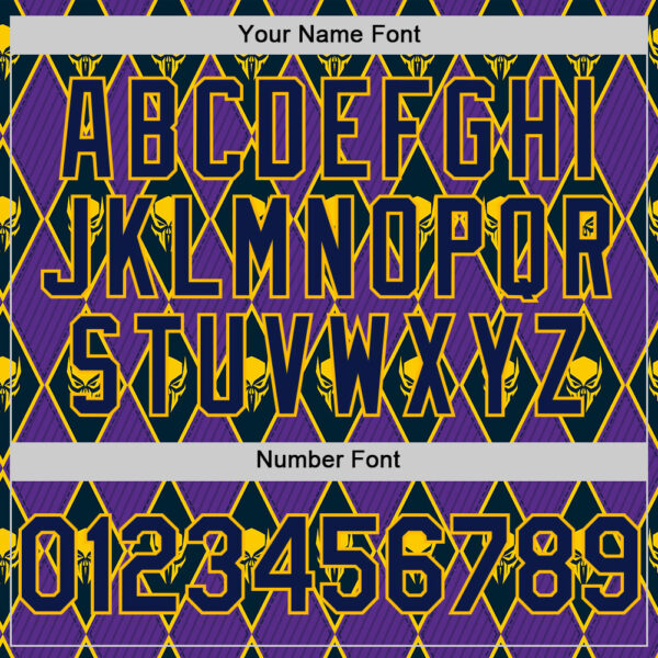 Custom Purple Navy-Gold 3D Skull Authentic Baseball Jersey