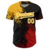 Custom Gold Black-Red 3D Pattern Design Abstract Brush Stroke Authentic Baseball Jersey