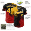Custom Gold Black-Red 3D Pattern Design Abstract Brush Stroke Authentic Baseball Jersey