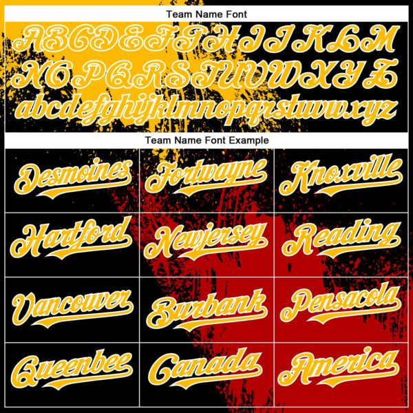 Custom Gold Black-Red 3D Pattern Design Abstract Brush Stroke Authentic Baseball Jersey
