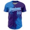 Custom Electric Blue Purple-White 3D Pattern Design Abstract Brush Stroke Authentic Baseball Jersey