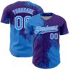 Custom Electric Blue Purple-White 3D Pattern Design Abstract Brush Stroke Authentic Baseball Jersey