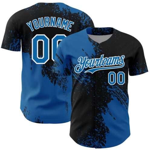 Custom Blue Black-White 3D Pattern Design Abstract Brush Stroke Authentic Baseball Jersey