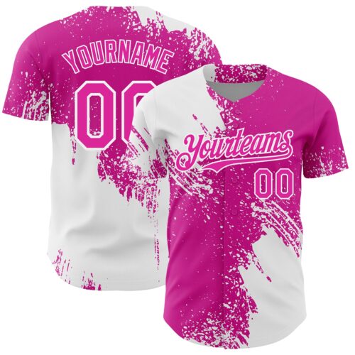 3DPattern7080 Custom White Deep Pink 3D Pattern Design Abstract Brush Stroke Authentic Baseball Jersey