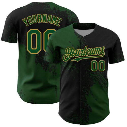 3DPattern7081 Custom Green Black-Old Gold 3D Pattern Design Abstract Brush Stroke Authentic Baseball Jersey