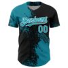 Custom Teal Black-White 3D Pattern Design Abstract Brush Stroke Authentic Baseball Jersey