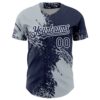 Custom Silver Navy-White 3D Pattern Design Abstract Brush Stroke Authentic Baseball Jersey