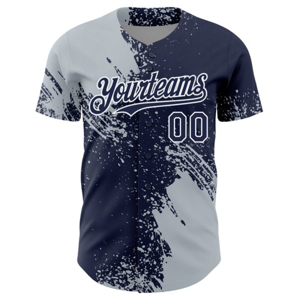 Custom Silver Navy-White 3D Pattern Design Abstract Brush Stroke Authentic Baseball Jersey