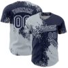 Custom Silver Navy-White 3D Pattern Design Abstract Brush Stroke Authentic Baseball Jersey