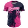 Custom Pink Navy-White 3D Pattern Design Abstract Brush Stroke Authentic Baseball Jersey