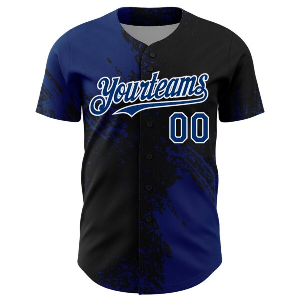 Custom US Navy Blue Black-White 3D Pattern Design Abstract Brush Stroke Authentic Baseball Jersey